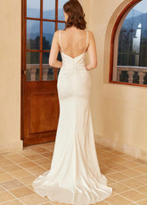 Griselda | Mermaid Boho Spaghetti Strap Open Back Satin Wedding Reception Dress with Train - White - PromDressClub